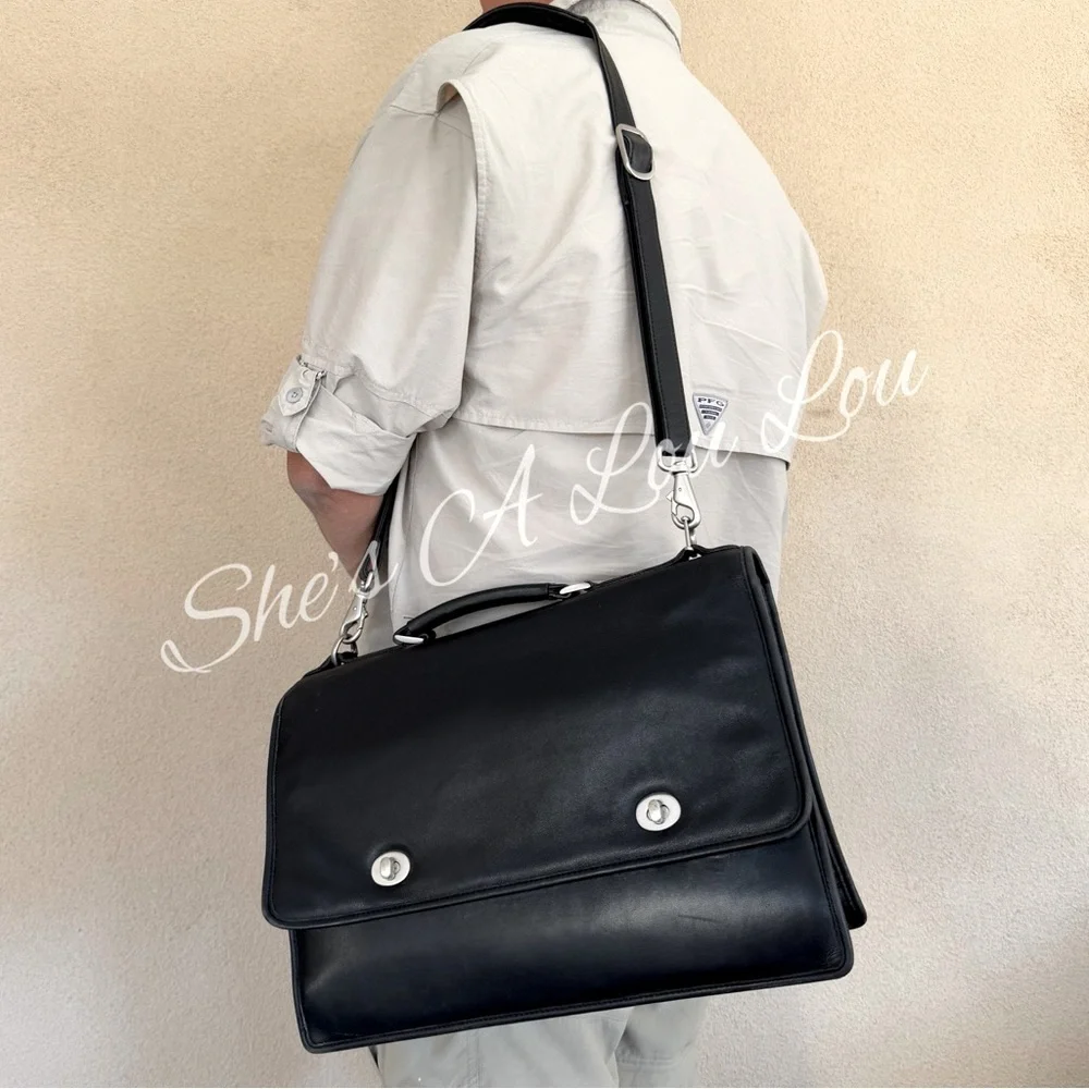 TANDI Quality Leather Professional Briefcase with Multifunction Pockets in Black